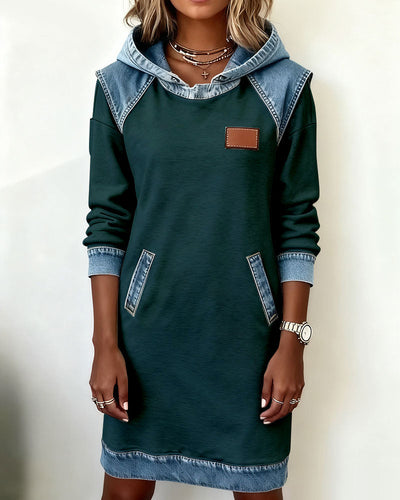 Hooded Dress with Contrast Panels