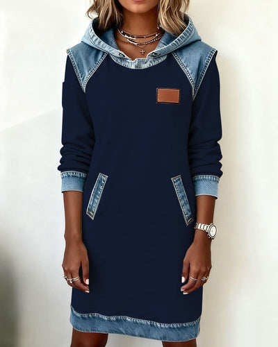 Hooded Dress with Contrast Panels
