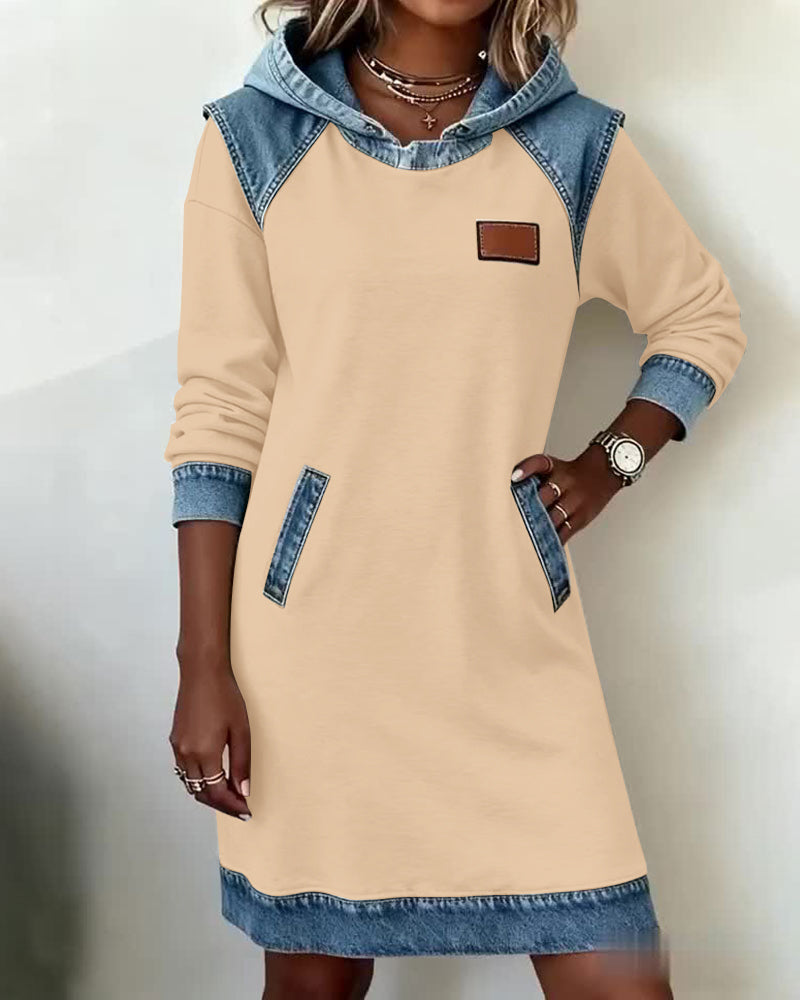 Hooded Dress with Contrast Panels