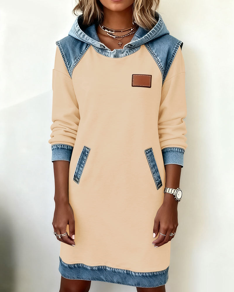 Hooded Dress with Contrast Panels