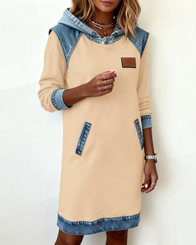 Hooded Dress with Contrast Panels
