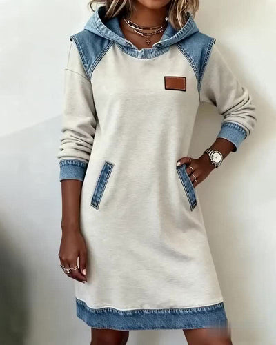 Hooded Dress with Contrast Panels
