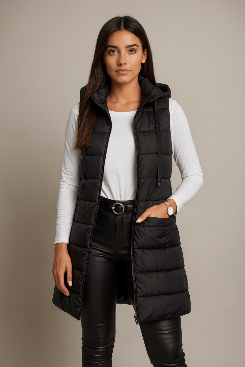 ELENA | CASUAL SLEEVELESS HOODED LONG PUFFER VEST