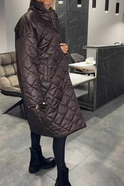 Kendall – Quilted Mid-Length Coat with Leopard Lining